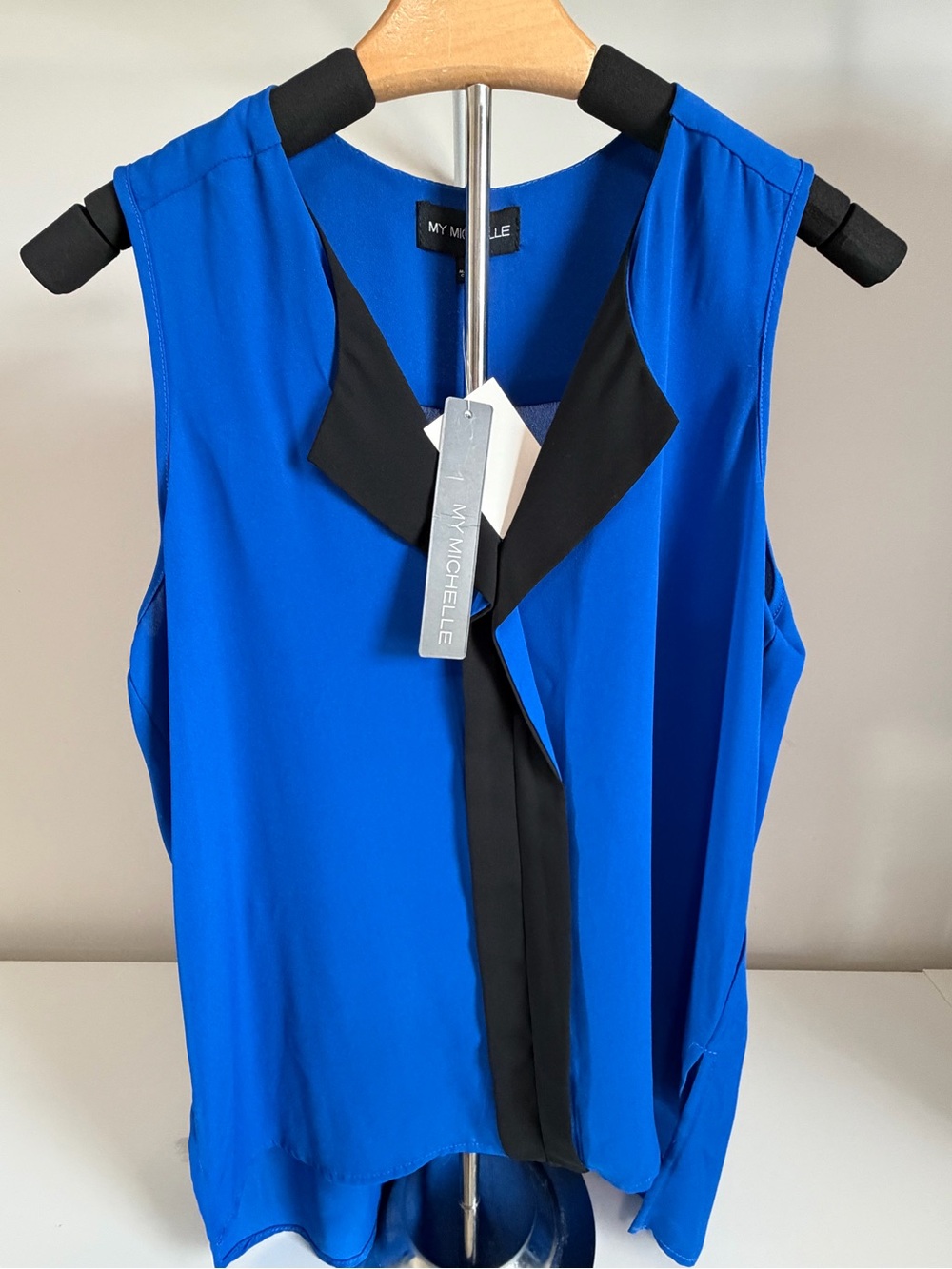 My Michelle Royal Blue Sleeveless V-Neck Tank with Black Trim